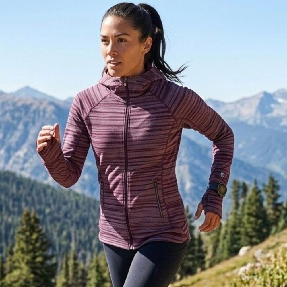 Kuhl Purple Striped Hooded Zip Jacket Activewear Hiking Outdoor Small